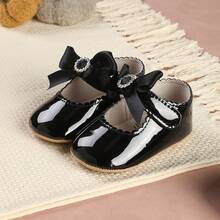 Cute Bow Glitter Princess Shoes, Soft Bottom Pre-Walker Shoes, Suitable For Infants And Toddlers, Party And Banquet - Black - View 9
