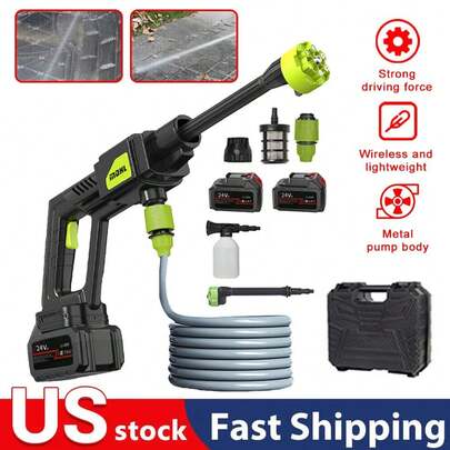 Cordless Pressure Washer, 300W Portable Pressure Cleaner Washer With 6-In-1 Nozzle, Rechargeable Battery Pressure Washer With 5m Water Pipe, High Pressure Washer Gun For Car, Fence, Floor, Patio
