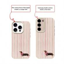 1 pieza Funda de teléfono con material TPU, diseño de lazo rosa y rayas de salchicha, compatible con iPhone 17 Pro Max/17/16 Pro Max/15/13/12/11, S20 FE/A15/S24/A55, Redmi Note 11/Note 12/Note 13 Pro, cobertura completa y protección suave anti-caídas - Blanco - Ver 7