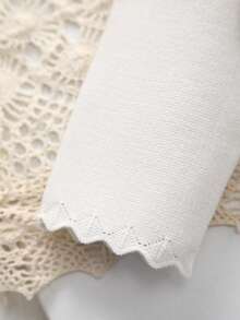 Girls' Elegant Pure White Knitted Shawl, Delicate Lace Trim Adds Softness, Unlocks New Spring Styling - Beige - View 5