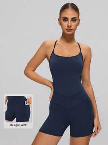 MASKERT Salopă de yoga pentru femei cu design încrucișat la spate și talie, croială slim fit, potrivită pentru yoga și fitness