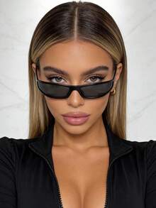 1副窄框Y2K未来主义百搭休闲女式眼镜，适合日常佩戴、街头风格、度假和旅行。 - 黑色 - 查看 3