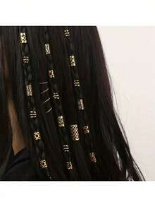 90 piezas Accesorios para el cabello con rastas, anillos de extensión de cabello de malla hueca - Dorado - Ver 1