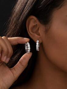 Stylever 1 Pair 925 Sterling Silver Zirconia Crystal Earrings, Women's Jewelry, Delicate Creative Earrings, Exquisite Jewelry Gift, Suitable For Girls To Wear Daily, Dates, Parties And Other Occasions - Style 5 - View 5