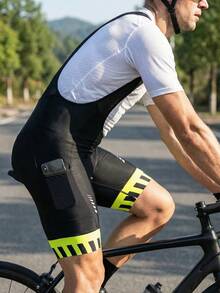 Qualicos 男士骑行带垫短裤，4D加厚垫，带口袋，数码印花，防滑硅胶腿带，公路自行车短裤 - 黑色 - 查看 3