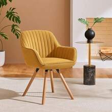 GOMYHOME Silla Sillon Individual Ggiratoria 360° Silla de Comedor con Pata de Madera Sillon para Sala de Estar Comedor y Oficina Amarillo - Amarillo - Ver 1