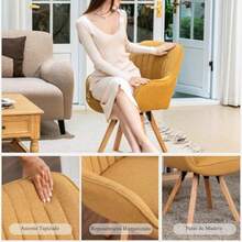 GOMYHOME Silla Sillon Individual Ggiratoria 360° Silla de Comedor con Pata de Madera Sillon para Sala de Estar Comedor y Oficina Amarillo - Amarillo - Ver 4