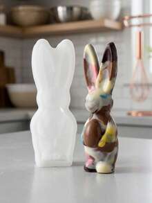 1/2pcs Egg-Holding Rabbit Chocolate Silicone Mold, Easter Cake Mold, DIY Pudding Silicone Mold, Aromatherapy Candle & Plaster Ornament Mold - White - View 6