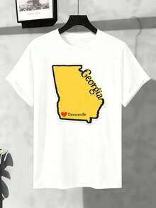 Dawsonville Graphic Tee Featuring The Map Of Georgia, Spring, Soft Cotton, Loose Fit, Breathable, Casual, Unique Graphic Print. - White - View 2