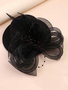 1个女童黑色花朵羽毛发夹，适合节日派对、活动、搭配连衣裙或舞台表演