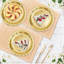 5/10/25/50/100个金色纸盘，沙拉盘，甜点盘，一次性派对餐具，派对餐盘，7英寸和9英寸尺寸可选，适用于蛋糕、甜点、沙拉、汉堡、三明治、开胃菜、食物盛放、生日派对、婚礼、户外露营、圣诞装饰、新年等场合。 - 金色 - 查看 3