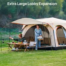 LOVEWE 4-6 Person Automatic Quick Opening And Closing Camp Tent ,Double Layers Oversize 2 Rooms,Thickened Rainproof ,Outdoor Family Camp Tour Equipment - 米色 - 查看 4