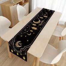 1件斋月节和开斋节豪华桌旗 – 黑色和闪亮金色月亮、星星和灯笼设计，带有“斋月吉祥”和“开斋节快乐”书法，是斋月节餐桌、家庭聚会、派对布置和节日庆祝活动的完美装饰用品。 - 彩色 - 查看 10