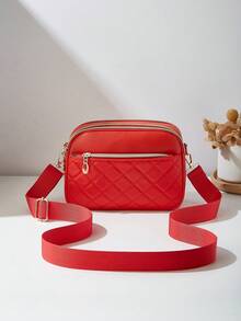 Fashionable Quilted Diamond Pattern Multi-Layer Crossbody Shoulder Bag For Women - Red - View 4