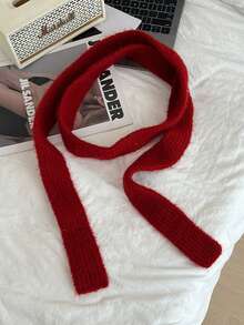 1pc Slightly Curled Edge Thin Scarf, Fashion Versatile Long Scarf, Narrow Style, Suitable For Pairing With Dresses - White - View 8