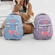 Cute Bow Lightweight Backpack For Girls, Fashion Casual Travel Bag, Ergonomic Design School Bag, Handbag, Back To School Daypack, Large Capacity Multi-Layer Pencil Case, Back To School Stationery, Office Supplies, Valentine's Day Gift - Multicolor - View 2