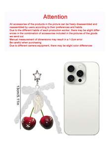 Y2K Goth Lace Bow & Cherry Bag Charm Keychain, Versatile As Bag Charm, Keychain Accessory & Outfit Accent For Stylish Y2K/Goth Bag Styling, Edgy Cute Purse Hanging Ornament With Star & Pearl Wing Accents, Ideal For Decorating Handbags, Crossbody Bags, Backpacks, Suitable For Y2K Fashion Enthusiasts, Women, Teen Girls, Gift Givers, Perfect For Daily Outings, Music Festivals, Casual Gatherings - Multicolor - View 9