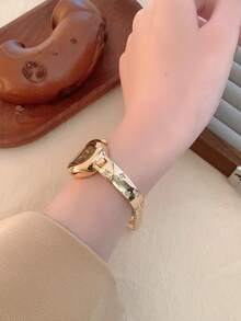 1pc Women's Oval Silver-Black Dial Gold-Tone Quartz Casual Watch, Suitable For Daily Wear - White - View 5