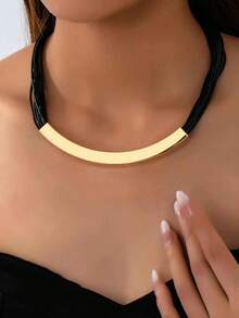 1 chiếc dây chuyền nhiều lớp màu đen, dây choker dày dành cho nữ, phụ kiện đeo hàng ngày. - Nhiều màu - Xem 1