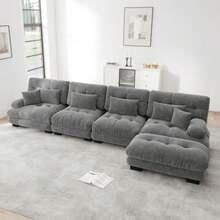 Modular Ecksofa, L-Shaped Couch Set For Wohnzimmer, 4-Sitzer Comfortable Cloud Couches Mit Beweglichem Ottoman, DIY-Kombination, Chenille, Gray - 灰色 - 查看 3
