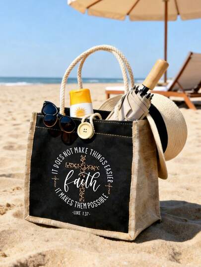 Bolsas de playa con estampado de cruz y leopardo con versículo bíblico, bolsas de lona versátiles para la playa, reutilizables para la compra, ideales para llevar artículos de playa, comestibles, artículos diarios y agregar un toque espiritual y elegante a los atuendos, adecuadas para creyentes cristianos, amantes de la playa, viajeros diarios, compradores, regaladores, perfectas para viajes a la playa, compras de comestibles, reuniones de la iglesia, salidas casuales