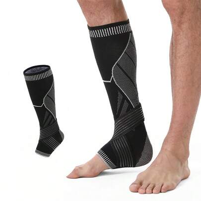 1件装压缩踝/小腿套 - 运动加长防滑袜，跑步和锻炼用踝关节支撑套