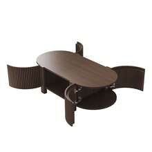 MERAX Oval Fluted Coffee Table With Storage For Living Room, Rubber Solid Wood, 1 Shelf & 2 Open Storage Doors, 47", Walnut - 核桃 - 查看 11