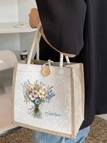 Customized Tote Bag, Women's Handbag, Beach Bag With Personalized Floral Pattern, Can Customize Name And Text, Perfect Gift For Teacher's Day And Thanksgiving. Lightweight And Spacious, Casual And Fashionable, Suitable For Weddings, Birthdays, Beaches, Vacations, School And Various Occasions. Ideal Gift For Women, Mothers, Teachers, Friends And Bridesmaids. - Multicolor - View 2