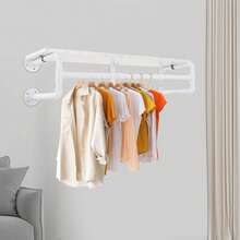 White Wall Mounted Coat Rack With Shelf, Industrial Pipe Style, Holds 66lbs - Default - View 2
