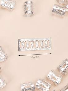 50pcs Girls Silver Rhombus Hollow Hair Ties, Suitable For Cool Street Dance Or Party - Silver - View 5