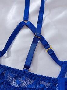 情人节女士浪漫镂空性感内衣套装，包含镂空性感文胸和内裤，适合浪漫约会之夜 - 寶藍色 - 查看 5