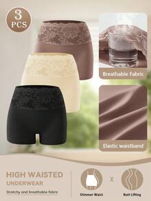 QUASTI Bộ 3 quần lót nữ kiểu hipster in ren, thoải mái và thân thiện với da, ôm sát đường cong cơ thể, chống cọ xát, lựa chọn quà tặng tuyệt vời. - Nhiều màu - Xem 6