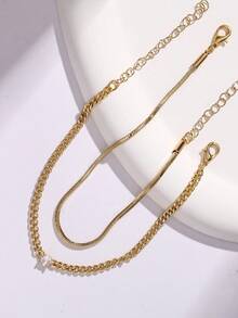 2pcs/Set Copper Blade Chain Layered Square Cubic Zirconia Bracelet Set For Men - Yellow Gold - View 2