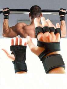 1 Pair Unisex Fingerless Sports Gloves Weightlifting, Gym Fitness Training With Hook & Loop Fastener - 黑色 - 查看 2