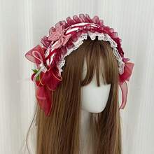 红色草莓蕾丝蝴蝶结发带 女童洛丽塔甜美可爱发箍 Cosplay 发饰