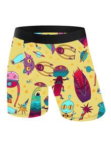 1 chiếc quần lót nam, quần boxer in hình hoạt hình người ngoài hành tinh, quần lót cá nhân hóa cho tiệc tùng/sinh nhật, phụ kiện thời trang thường ngày. - màu đen - Xem 3