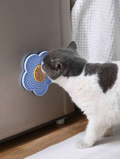 花朵造型硅胶猫咪慢食垫，带吸盘舔食垫，防滑宠物食品垫/1个装，可爱向日葵图案，带吸盘，可用于缓解宠物无聊和焦虑、梳理毛发、洗澡，适用于半湿粮、修剪指甲、分散宠物注意力