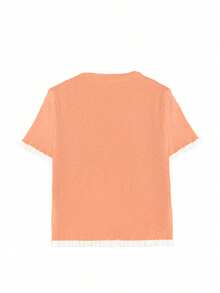 Women's Summer Button Ear Design Knit Top, Beige Elegant Casual Short Sleeve Sweater, Suitable For Dates And Daily Wear - Orange - View 6