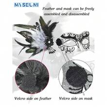 2025 New Masquerade Mask For Women With Stick - Shiny Women's Feather Mardi Gras Venetian Mask For Costume Accessory - F黑銀 - 查看 4