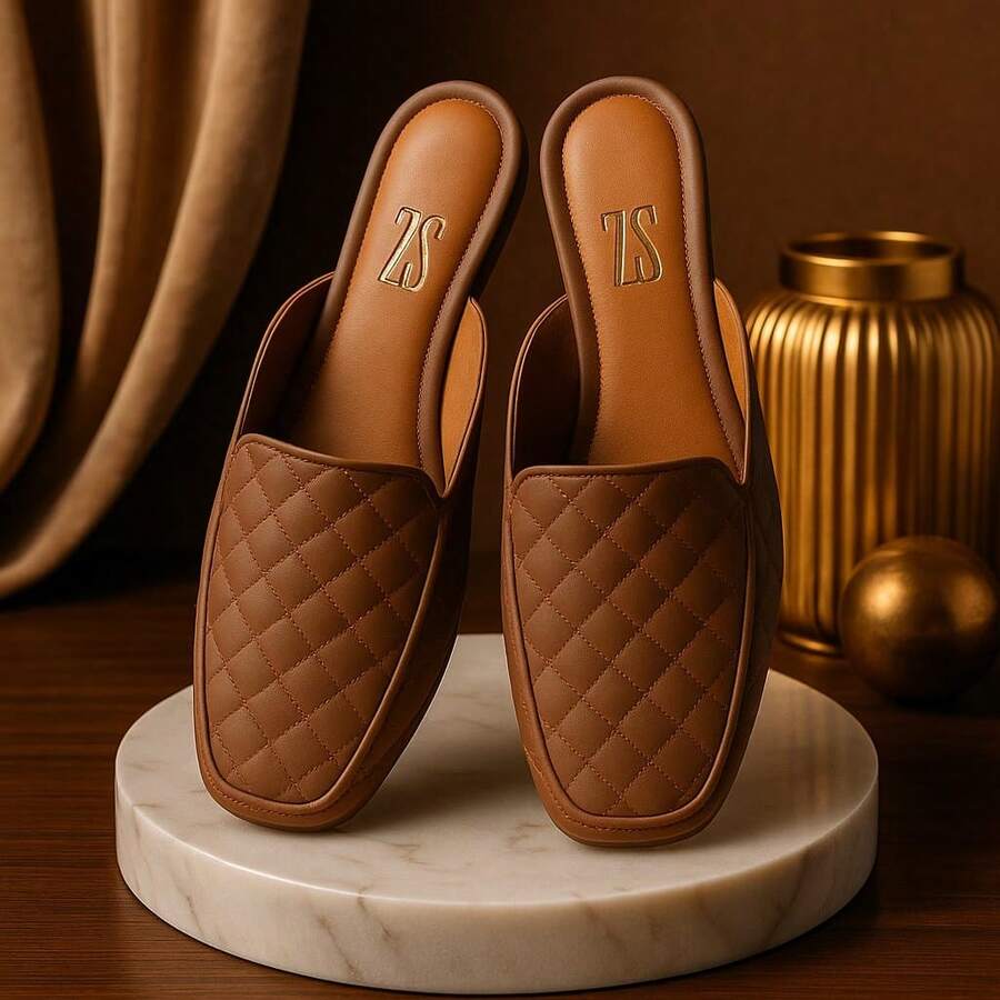 Women's Mule Sandal, Square Toe Shoe, Winter 2026 Release - CARAMEL - Xem 1