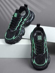 2026新款男士运动鞋，时尚系带运动鞋，黑绿个性街头风厚底休闲鞋 - 黑 - 查看 4