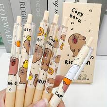 6支装水豚主题凝胶笔，时尚可爱设计，适合练习，0.5毫米黑色墨水，回归精细书写工具，大容量多层铅笔盒，返校必备办公用品，情人节礼物 - 彩色 - 查看 13