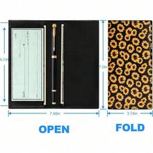 Premium Leather Checkbook Cover For Men And Women Checkbook Holder Wallet RFID Blocking - Sunflower - 查看 5