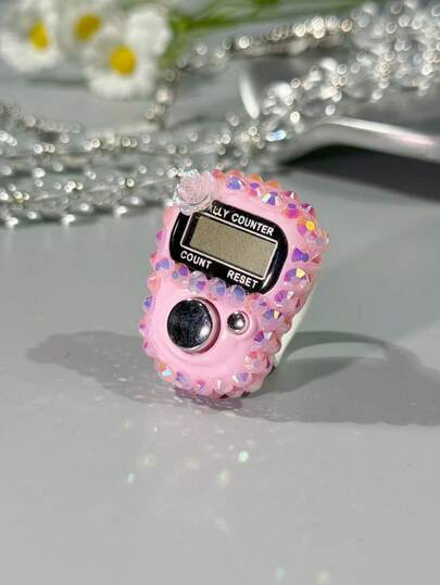 Customized New Single Flower Rhinestone Electronic Ring Counter, Portable Finger Counter, Manual Button Tally Counter, Mini Handheld Counter, Compact & Durable, Suitable For Ramadan Prayer Counting, Sports Counting, Business Events, Entertainment Games, Fishing, Holiday Gifts, Etc.