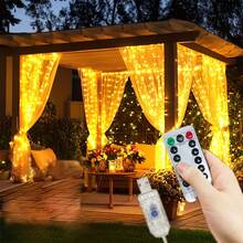 8 功能遥控 USB 供电 LED 窗帘灯，装饰仙女灯串，适用于花园、生日、派对、露营、斋月、墙面背景、室内、室外、情人节、婚礼等场合。 - USB窗簾燈串 - 查看 9