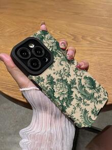 1个时尚简约绿色花卉竖条纹仿皮软壳手机保护套，适合作为生日、节日礼物送给朋友、家人、情侣，适用于 17/17 Air/17 Pro/17 Pro Max、16/16 Plus/16 Pro/16 Pro Max、15/15 Plus/15 Pro - 彩色 - 查看 5