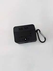 1pc Black Matte Square Earphone Case With Music Player Print And Black Hook, Compatible With Apple 1/2, Pro, 3, Pro 2, 4, Pro 3 (Earphones Not Included) - Black - View 8