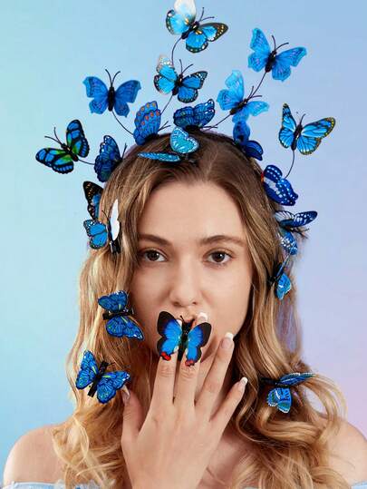 1 pieza Diadema con mariposa de plástico, sombrero fascinador para mujer, diadema de mariposa monarca para fiesta del té, sombrero de Alicia en el país de las maravillas (mariposas en el mismo esquema de color con patrones aleatorios)