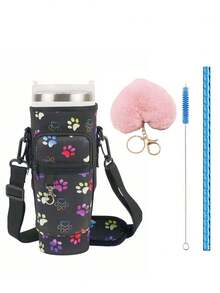 1pc/4pcs With Pink Heart-Shaped Plush Hanging Cup Accessory Set, Portable Adjustable Shoulder Strap, Suitable For Sports And Outdoor Gift Giving - Multicolor - View 22