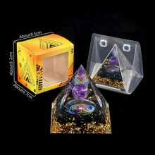 1pc Natural Crystal Ball Pyramid Ornament, Resin Wrapped Crystal Chips Home Decoration, Boxed Lucky Fengshui Desktop Small Ornament - Multicolor - View 4